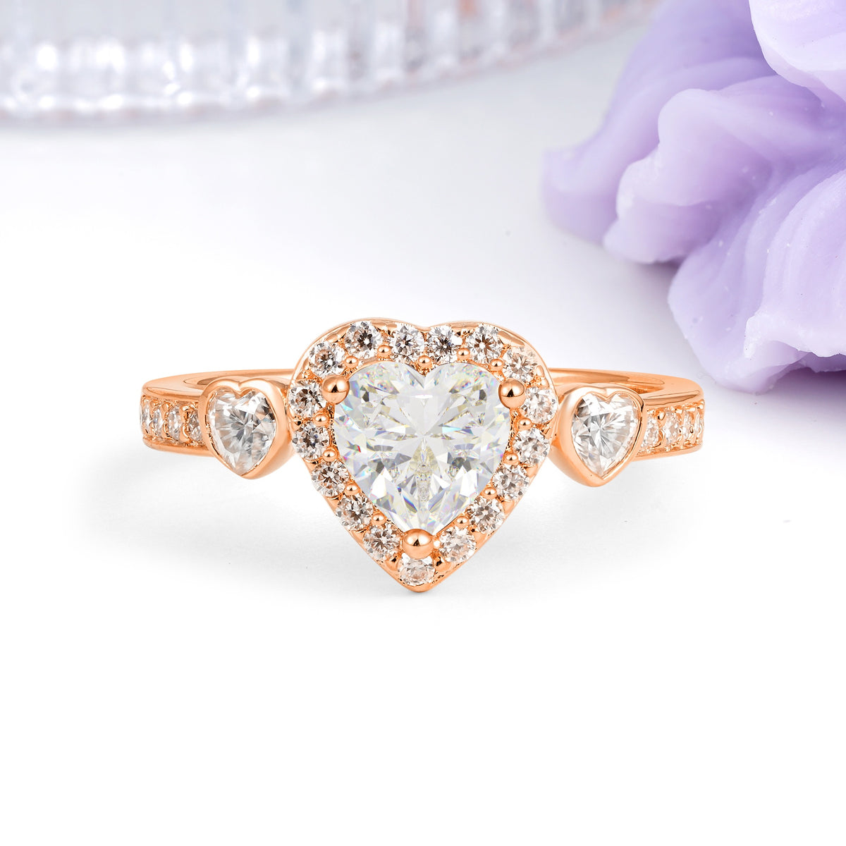 Luxurious 3 Prong Heart Cut Moissanite Engagement Ring - Additional view
