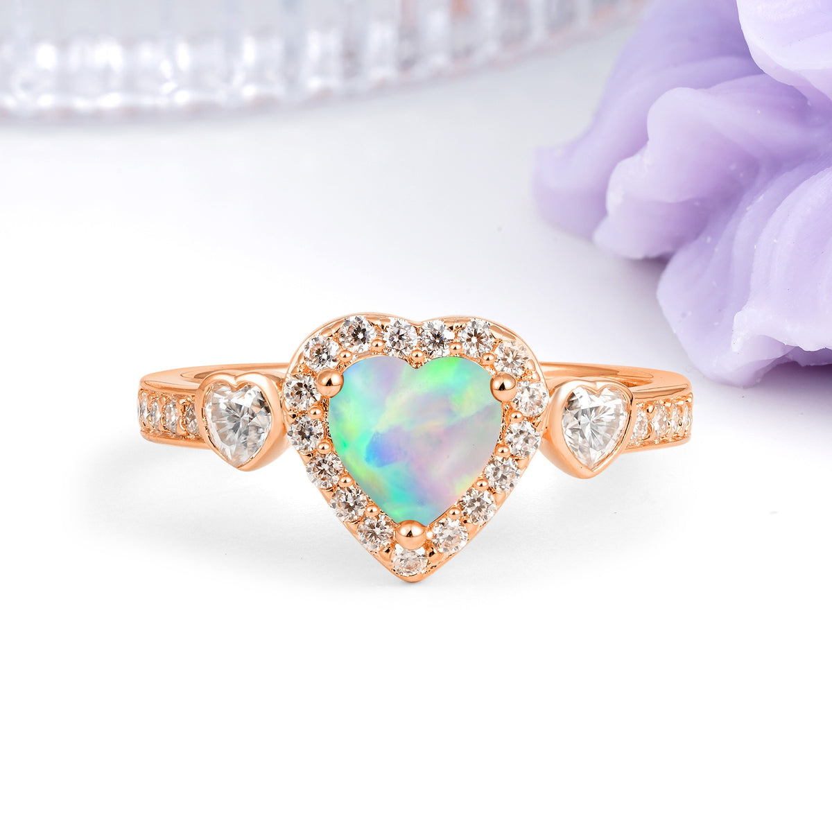 Luxurious 3 Prong Heart Cut Fire Opal Engagement Ring - Additional view
