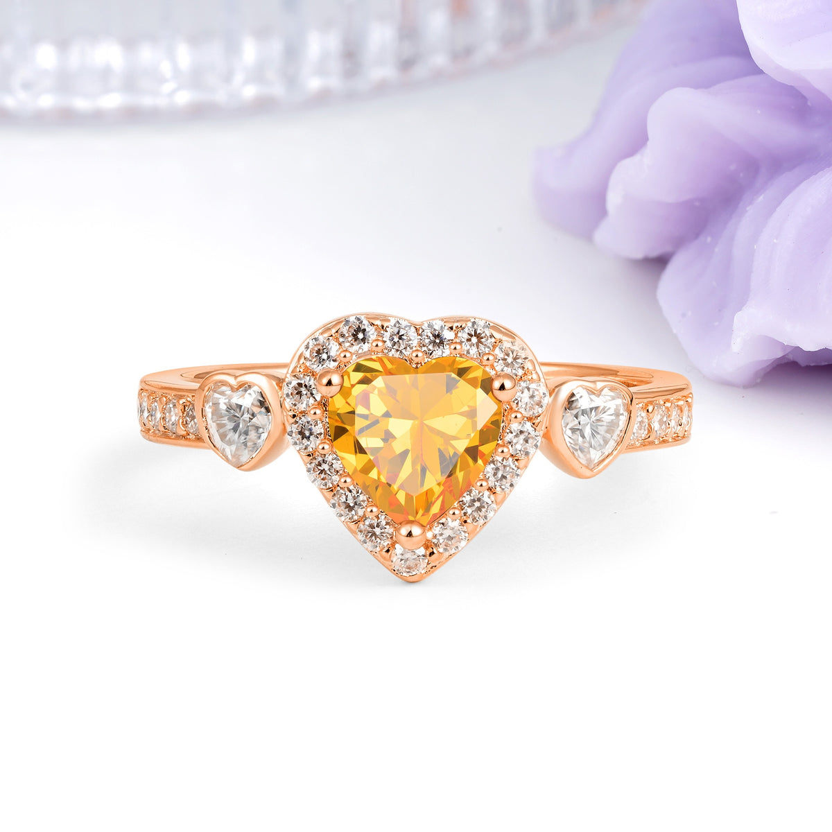 Luxurious 3 Prong Heart Cut Citrine Engagement Ring - Additional view