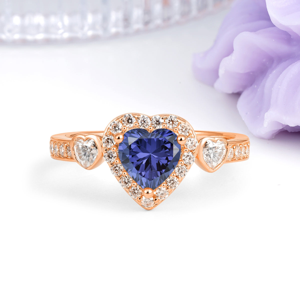 Luxurious 3 Prong Heart Cut Tanzanite Engagement Ring - Additional view