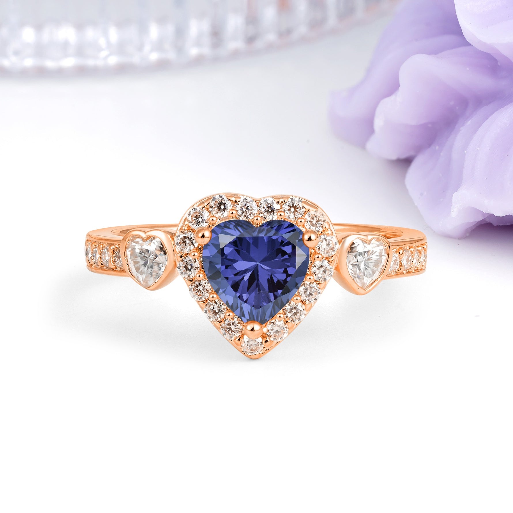 Luxurious 3 Prong Heart Cut Tanzanite Engagement Ring - Additional view