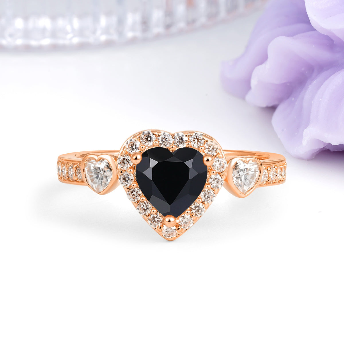 Luxurious 3 Prong Heart Cut Black Onyx Engagement Ring - Additional view