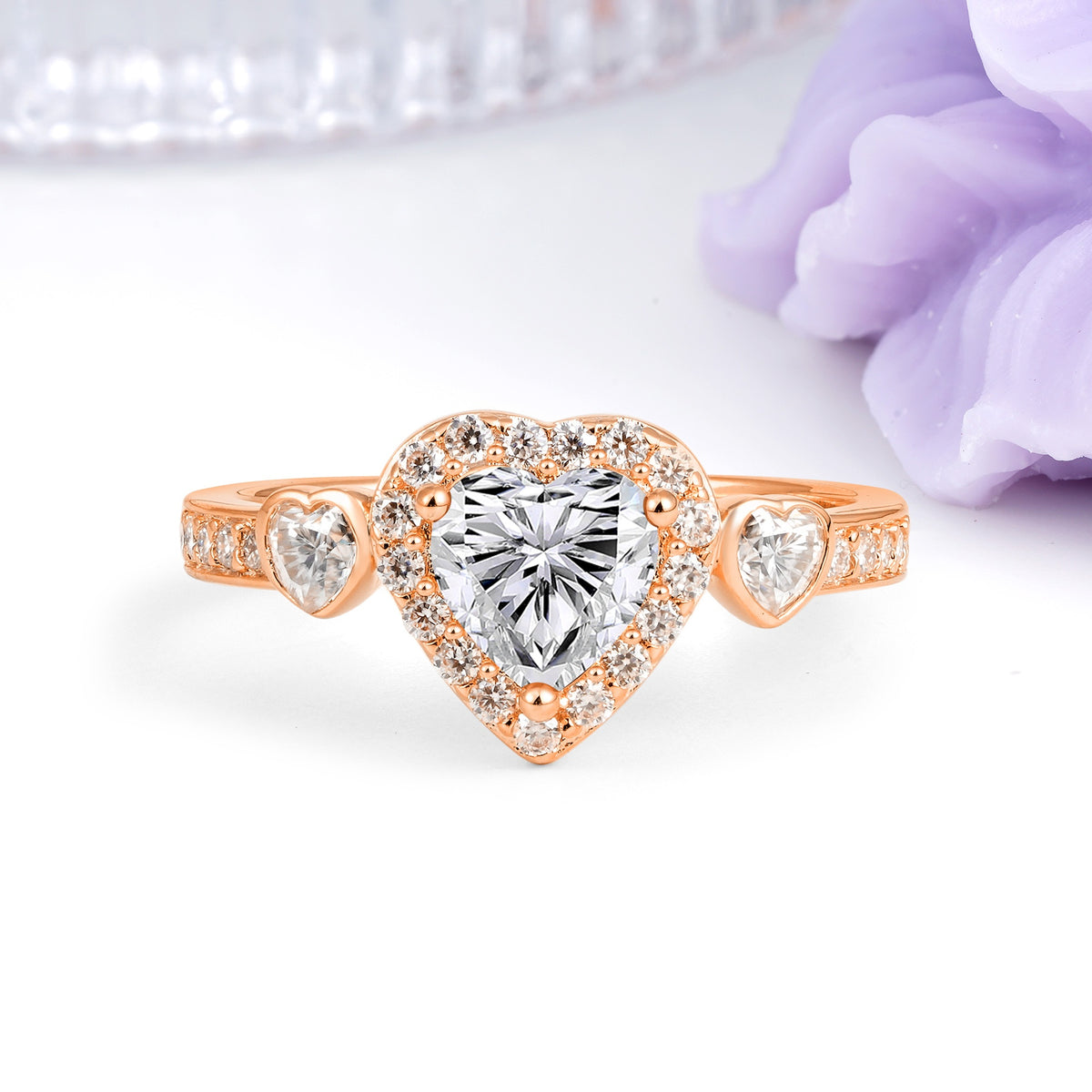 Luxurious 3 Prong Heart Cut Lab Diamond Engagement Ring - Additional view