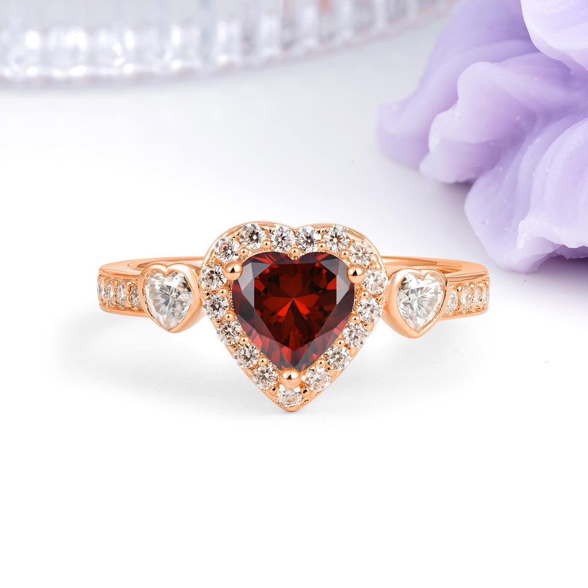 Luxurious 3 Prong Heart Cut Garnet Engagement Ring - Additional view