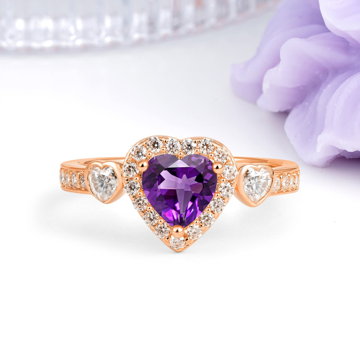 Luxurious 3 Prong Heart Cut Amethyst Engagement Ring - Additional view