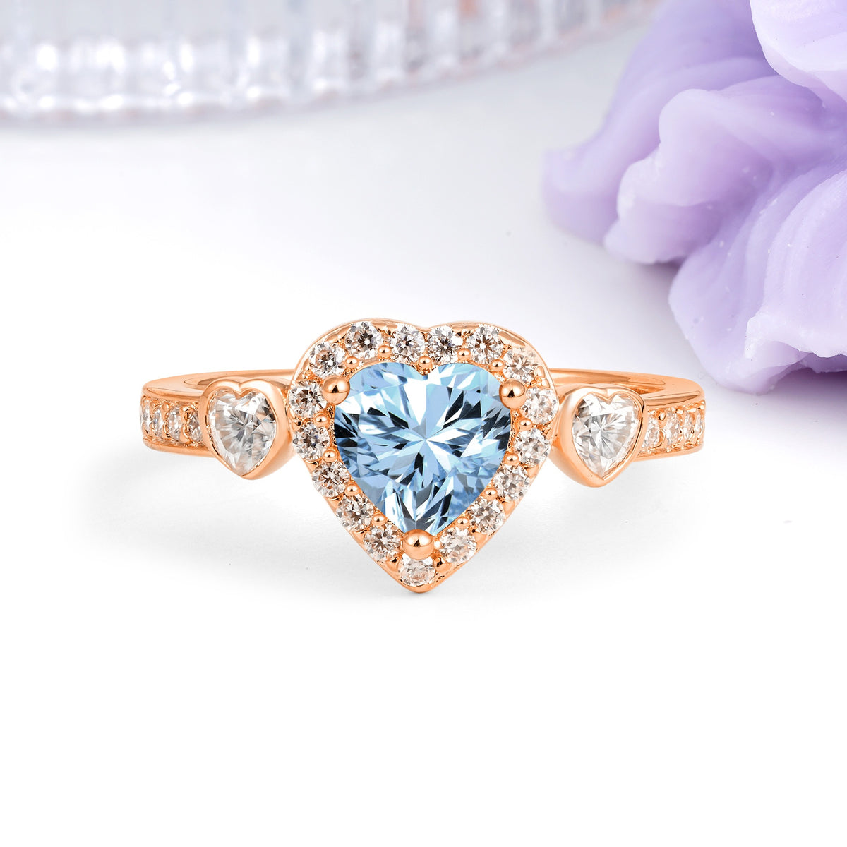Luxurious 3 Prong Heart Cut Aquamarine Engagement Ring - Additional view