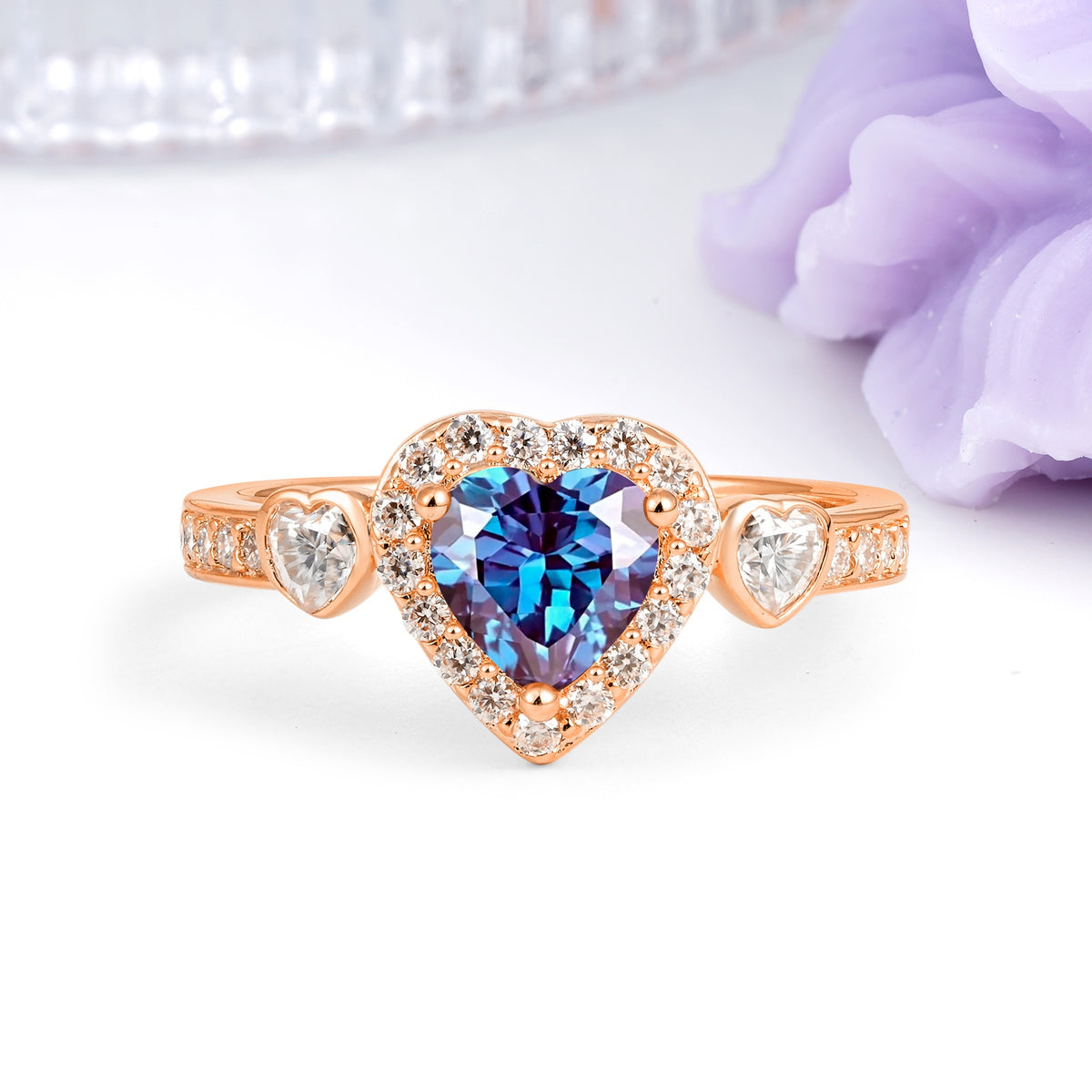 Luxurious 3 Prong Heart Cut Alexandrite Engagement Ring - Additional view