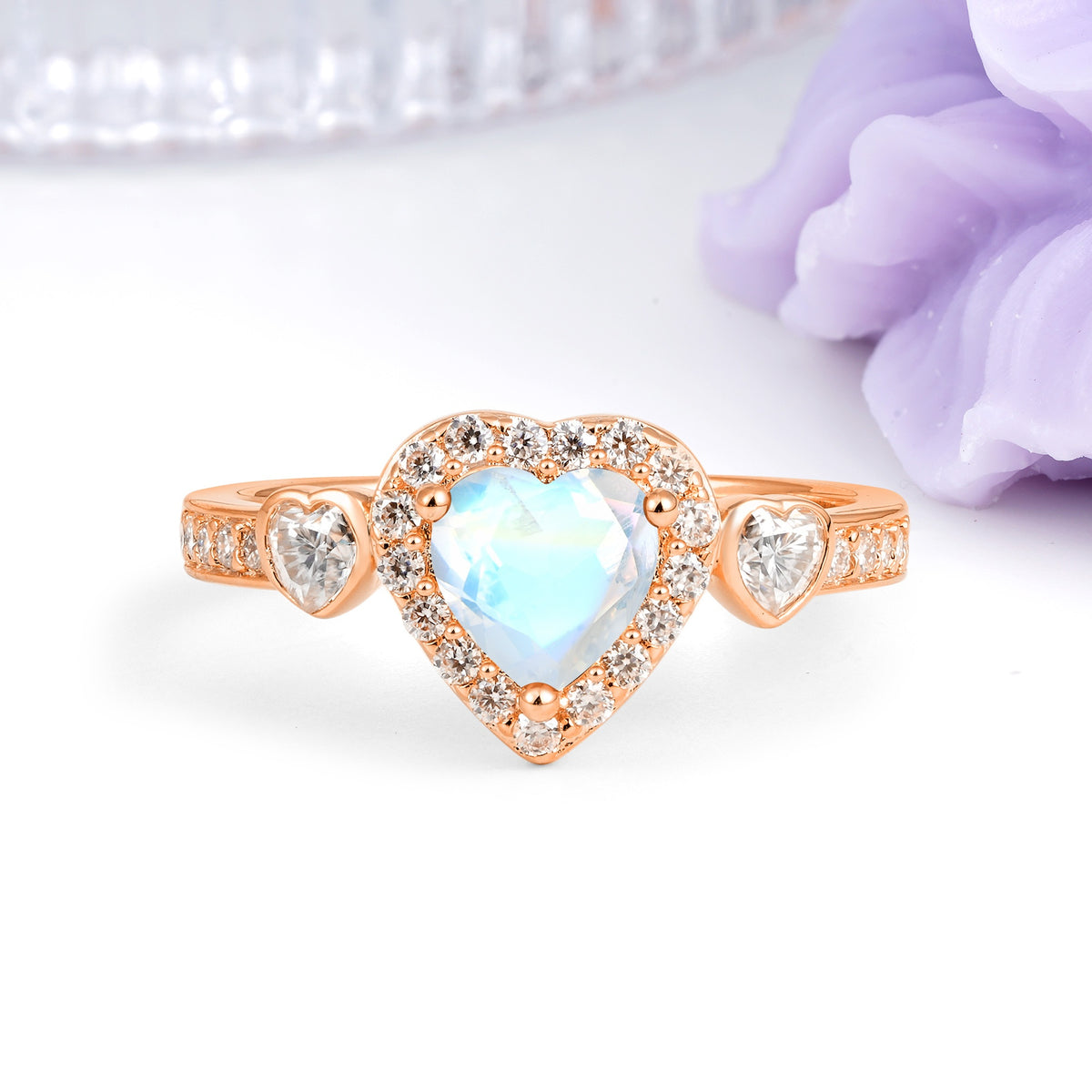 Luxurious 3 Prong Heart Cut Moonstone Engagement Ring - Additional view