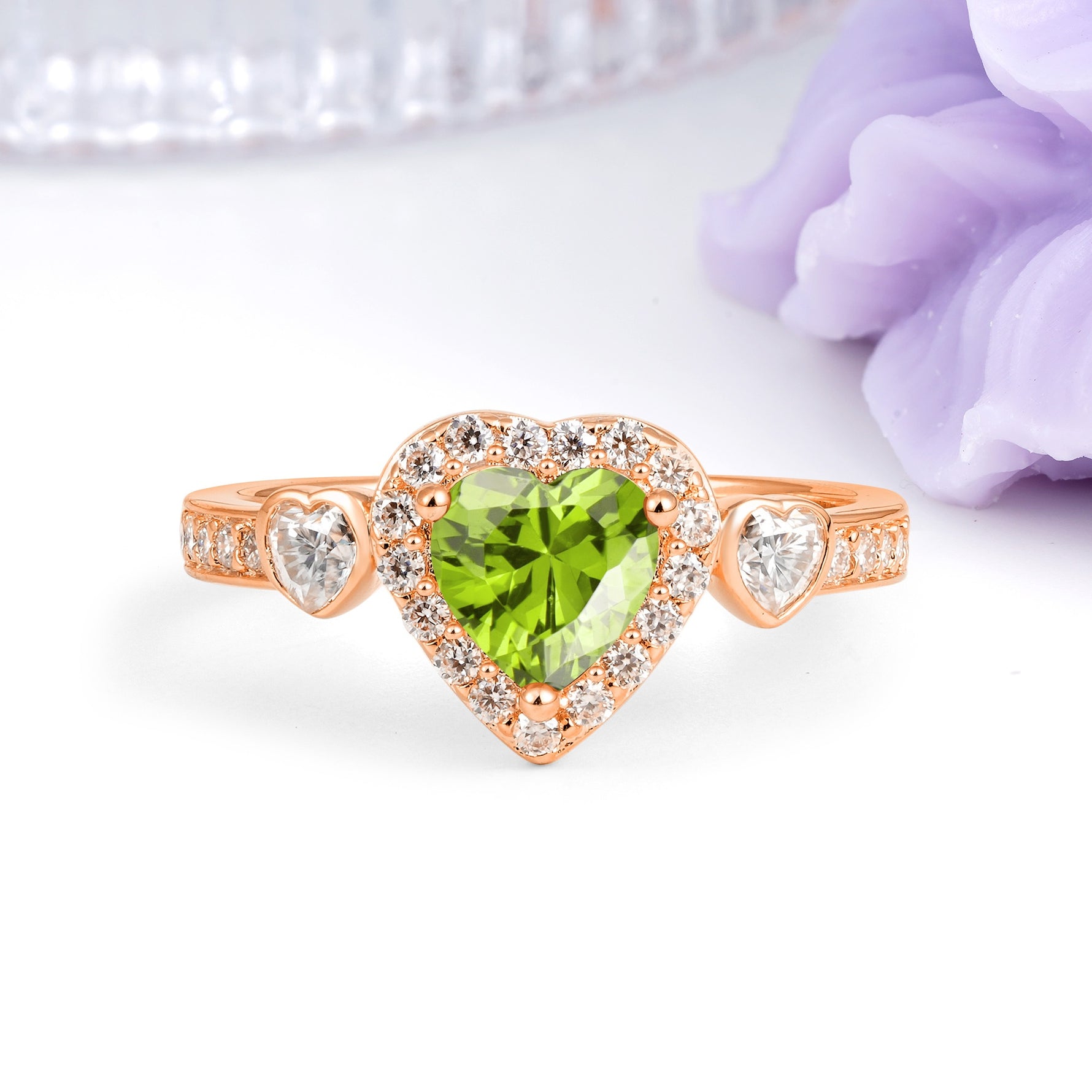 Luxurious 3 Prong Heart Cut Peridot Engagement Ring - Additional view
