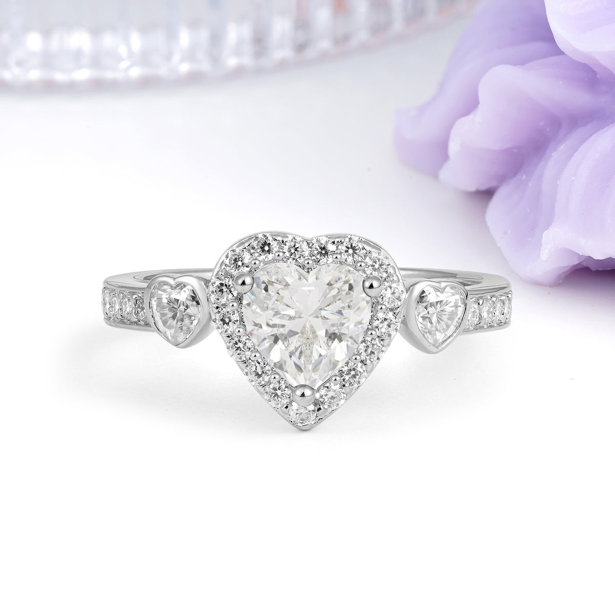 Luxurious 3 Prong Heart Cut Moissanite Engagement Ring - Additional view