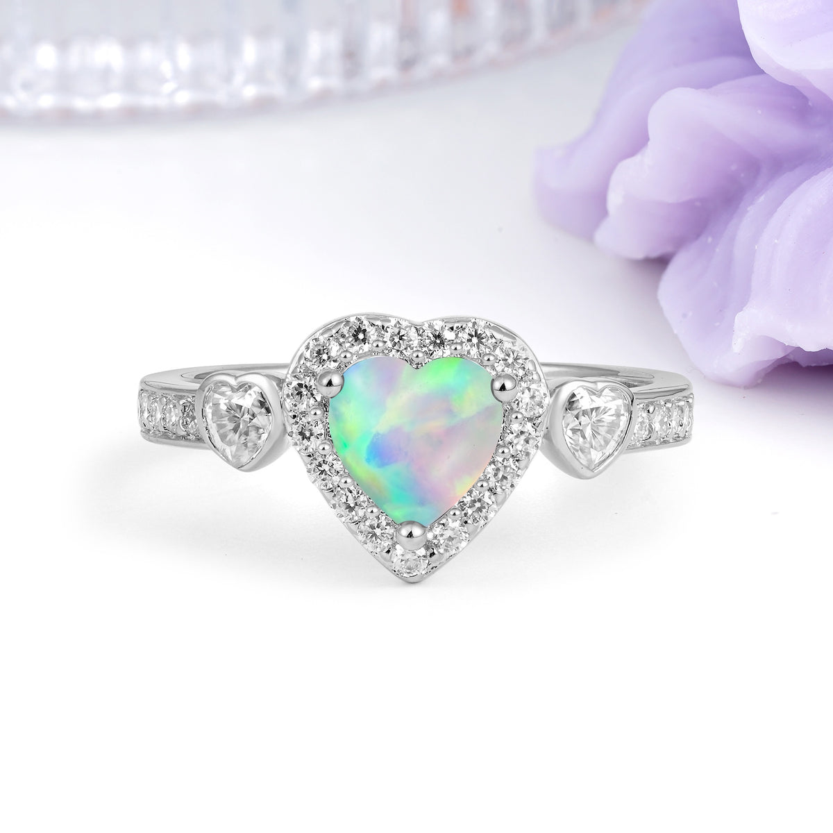 Luxurious 3 Prong Heart Cut Fire Opal Engagement Ring - Additional view