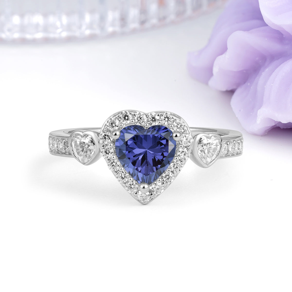 Luxurious 3 Prong Heart Cut Tanzanite Engagement Ring - Additional view