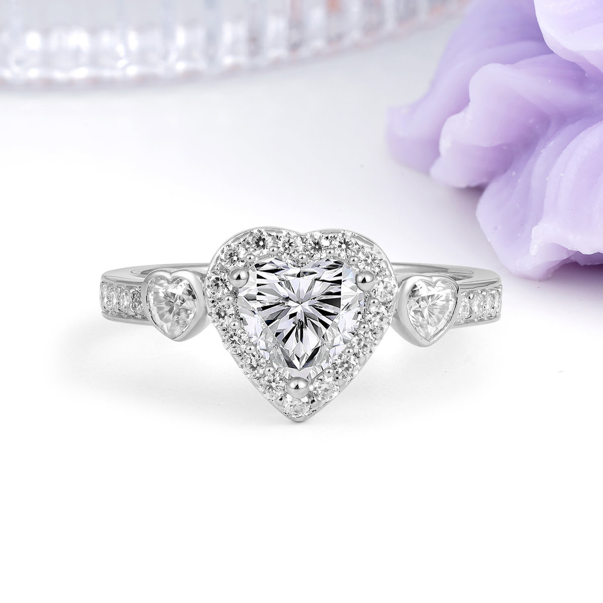 Luxurious 3 Prong Heart Cut Lab Diamond Engagement Ring - Additional view