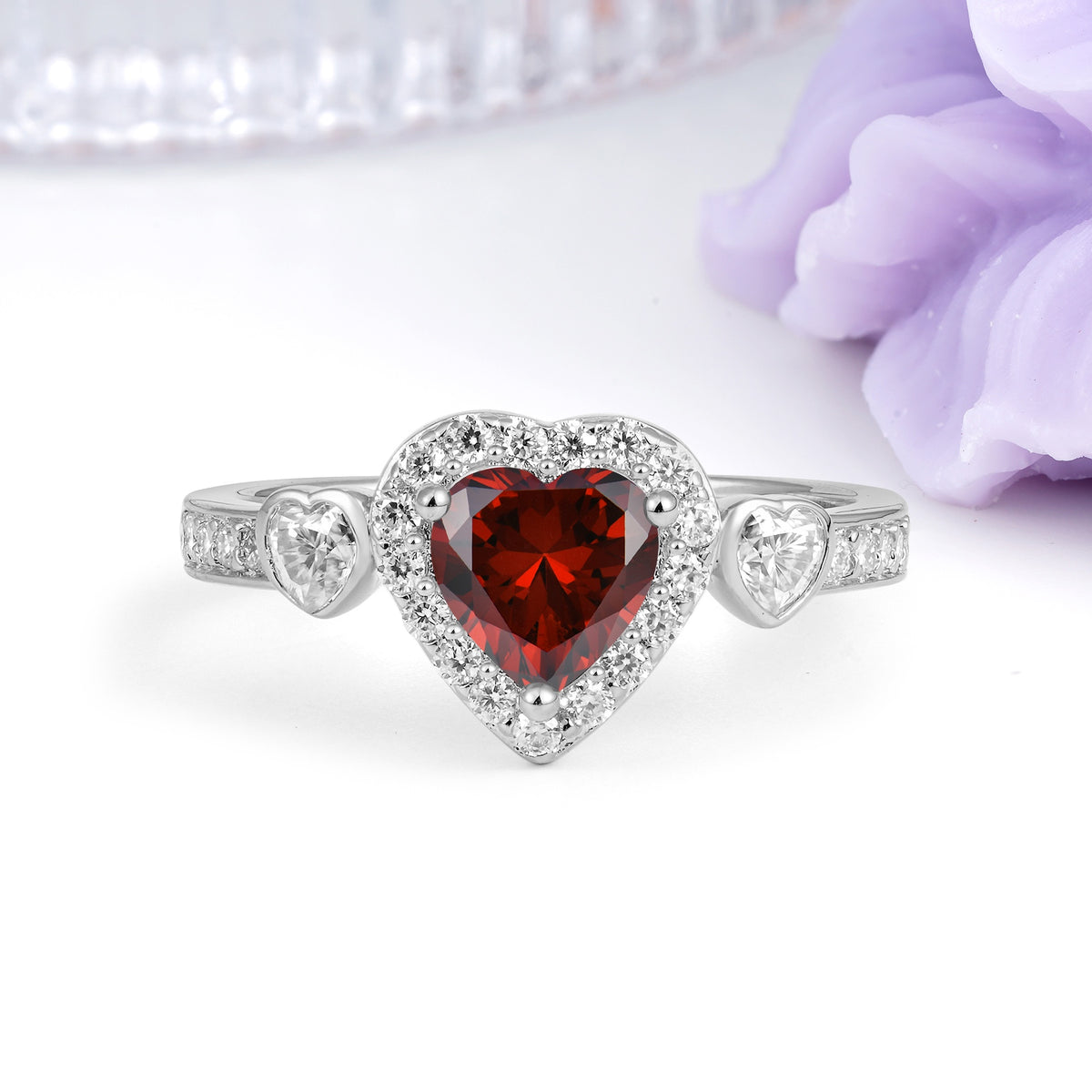 Luxurious 3 Prong Heart Cut Garnet Engagement Ring - Additional view