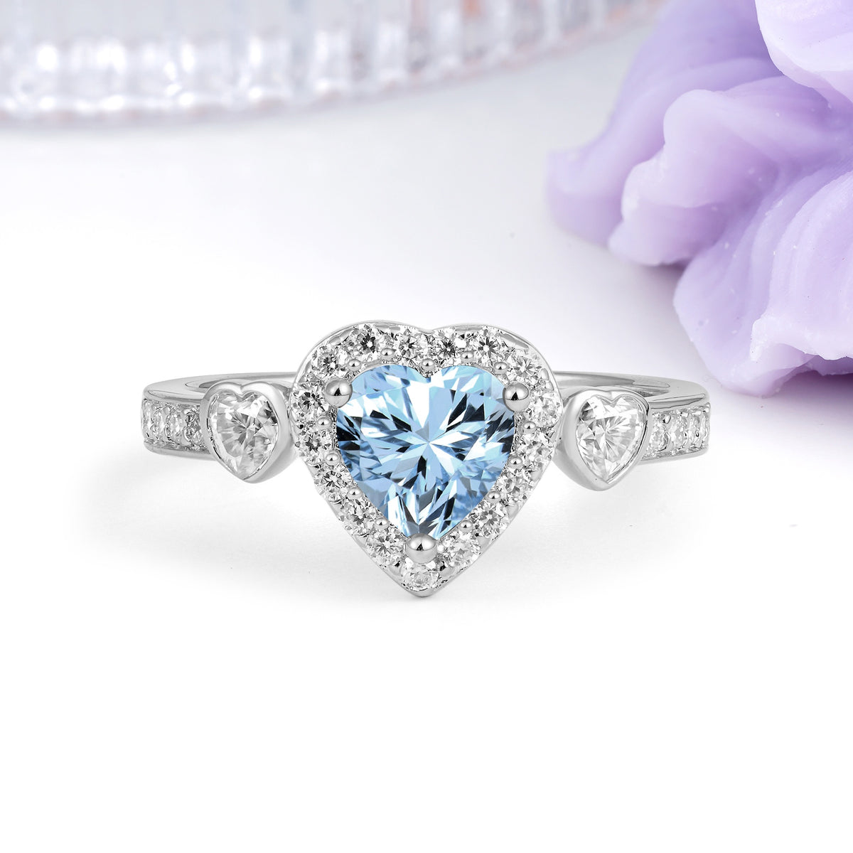 Luxurious 3 Prong Heart Cut Aquamarine Engagement Ring - Additional view