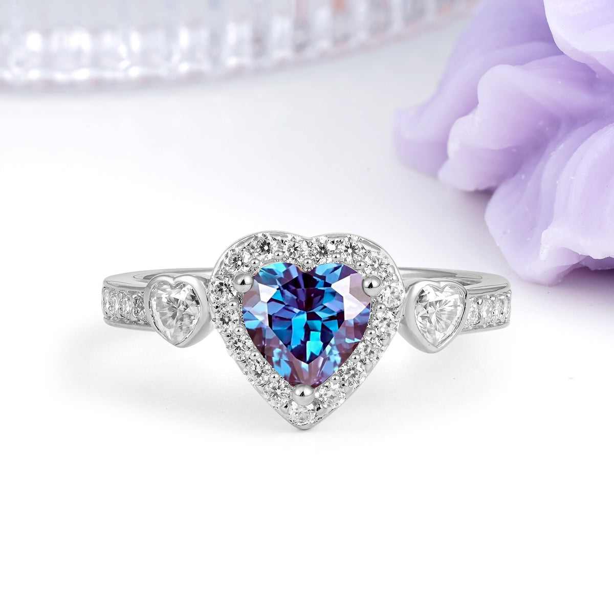 Luxurious 3 Prong Heart Cut Alexandrite Engagement Ring - Additional view