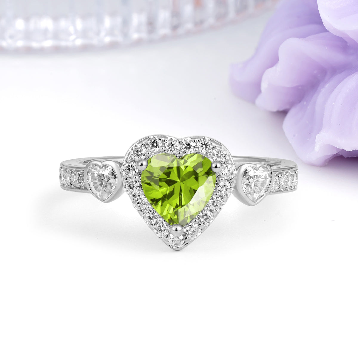 Luxurious 3 Prong Heart Cut Peridot Engagement Ring - Additional view