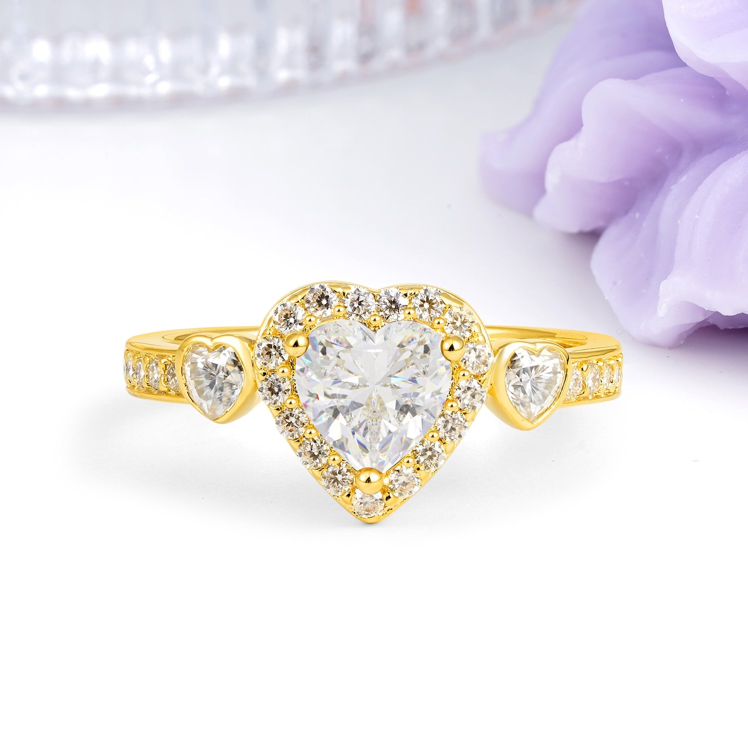 Luxurious 3 Prong Heart Cut Moissanite Engagement Ring - Additional view
