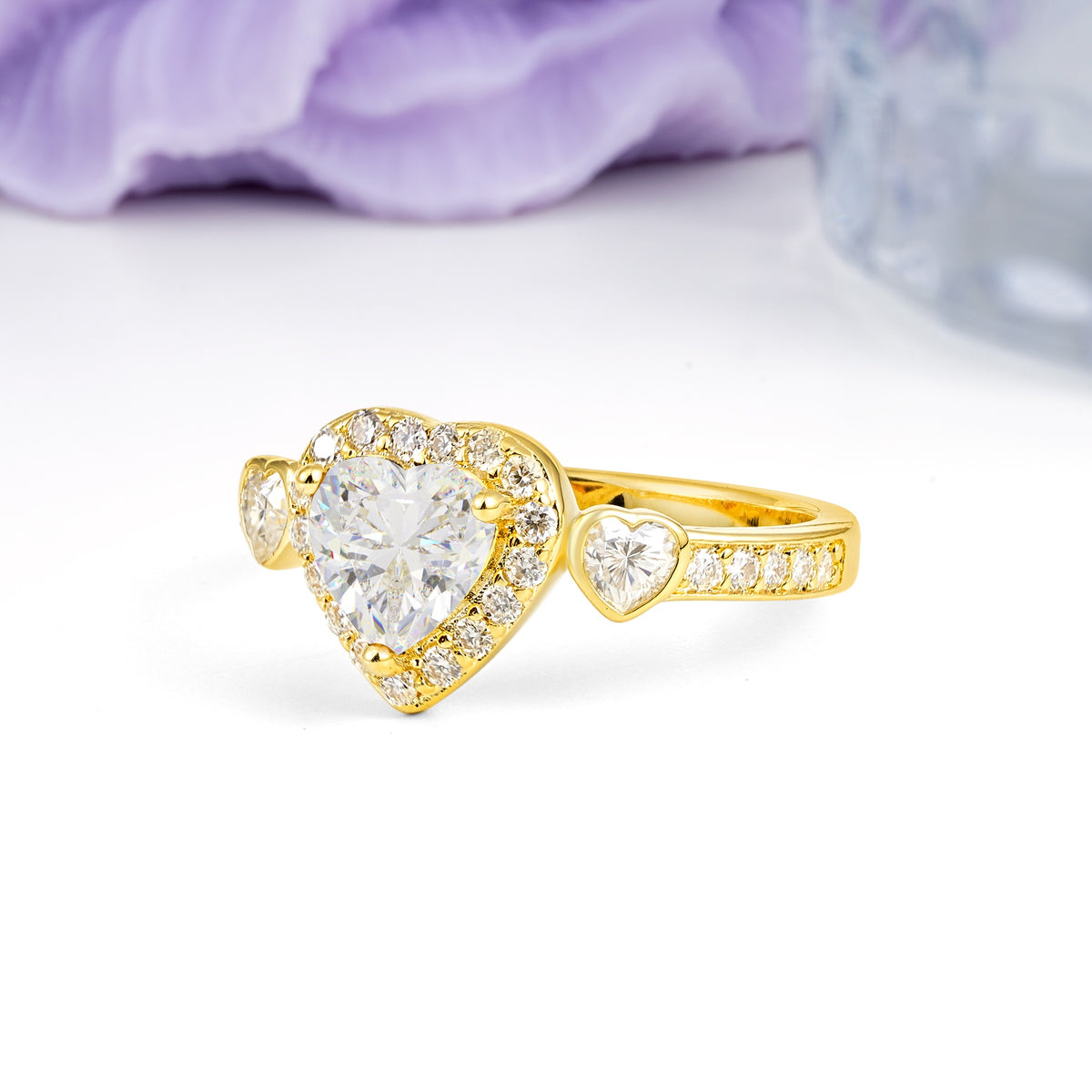Luxurious 3 Prong Heart Cut Moissanite Engagement Ring - Additional view