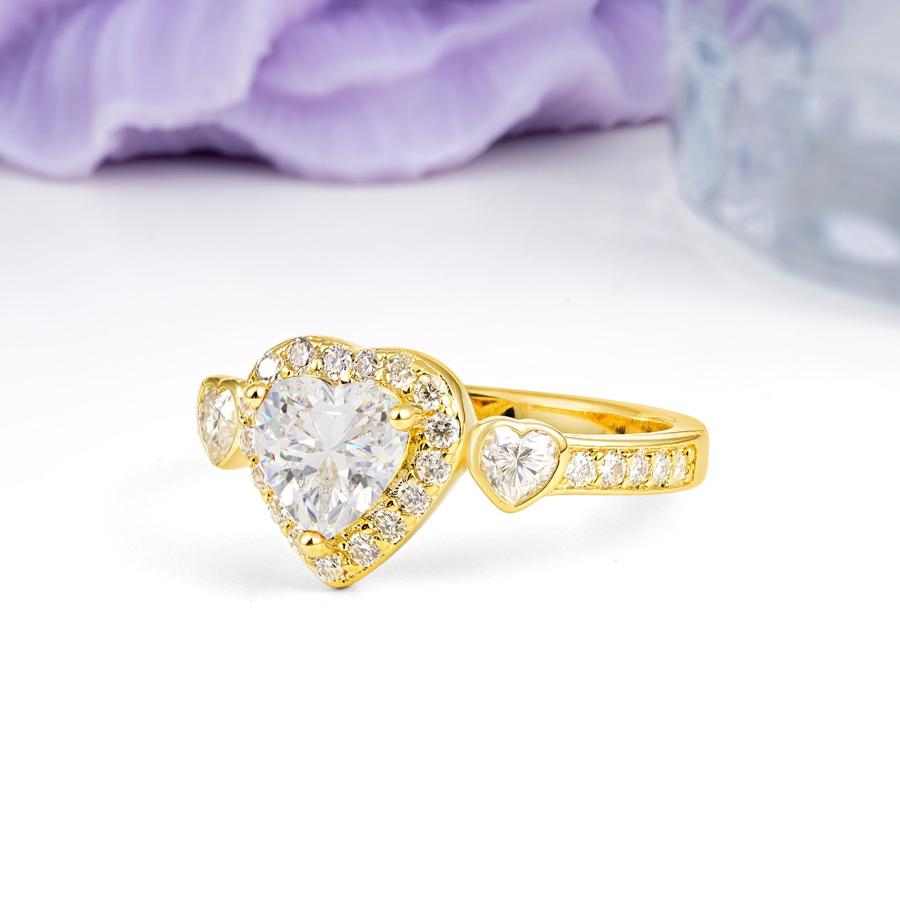 Luxurious 3 Prong Heart Cut Moissanite Engagement Ring - Additional view