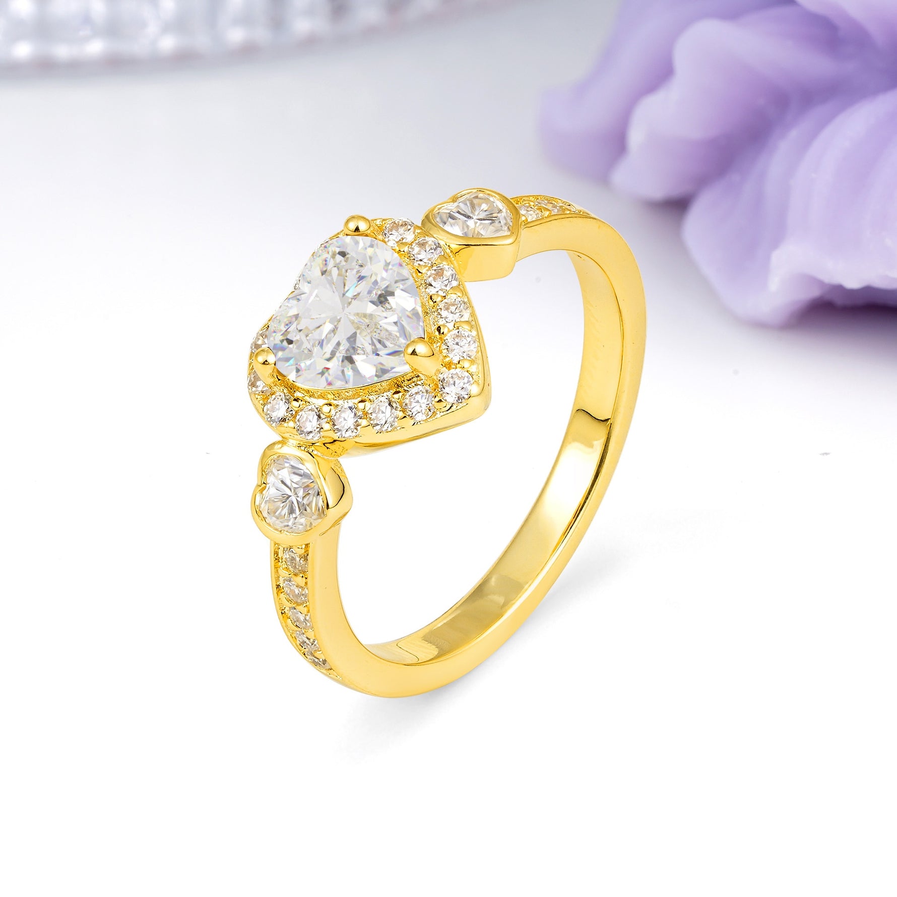 Luxurious 3 Prong Heart Cut Moissanite Engagement Ring - Additional view