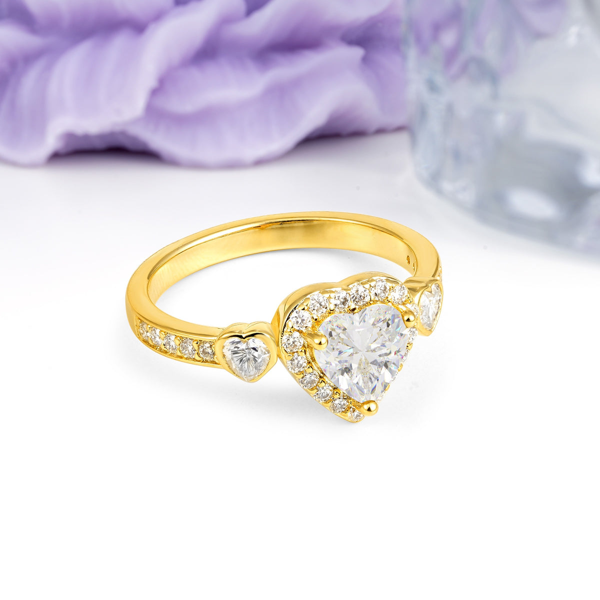 Luxurious 3 Prong Heart Cut Moissanite Engagement Ring - Additional view
