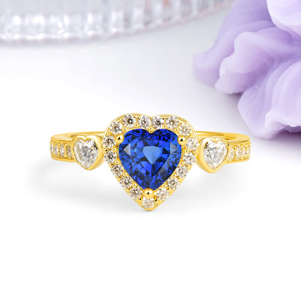 Luxurious 3 Prong Heart Cut Sapphire Engagement Ring - Additional view
