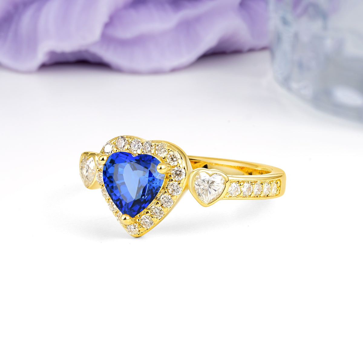 Luxurious 3 Prong Heart Cut Sapphire Engagement Ring - Additional view