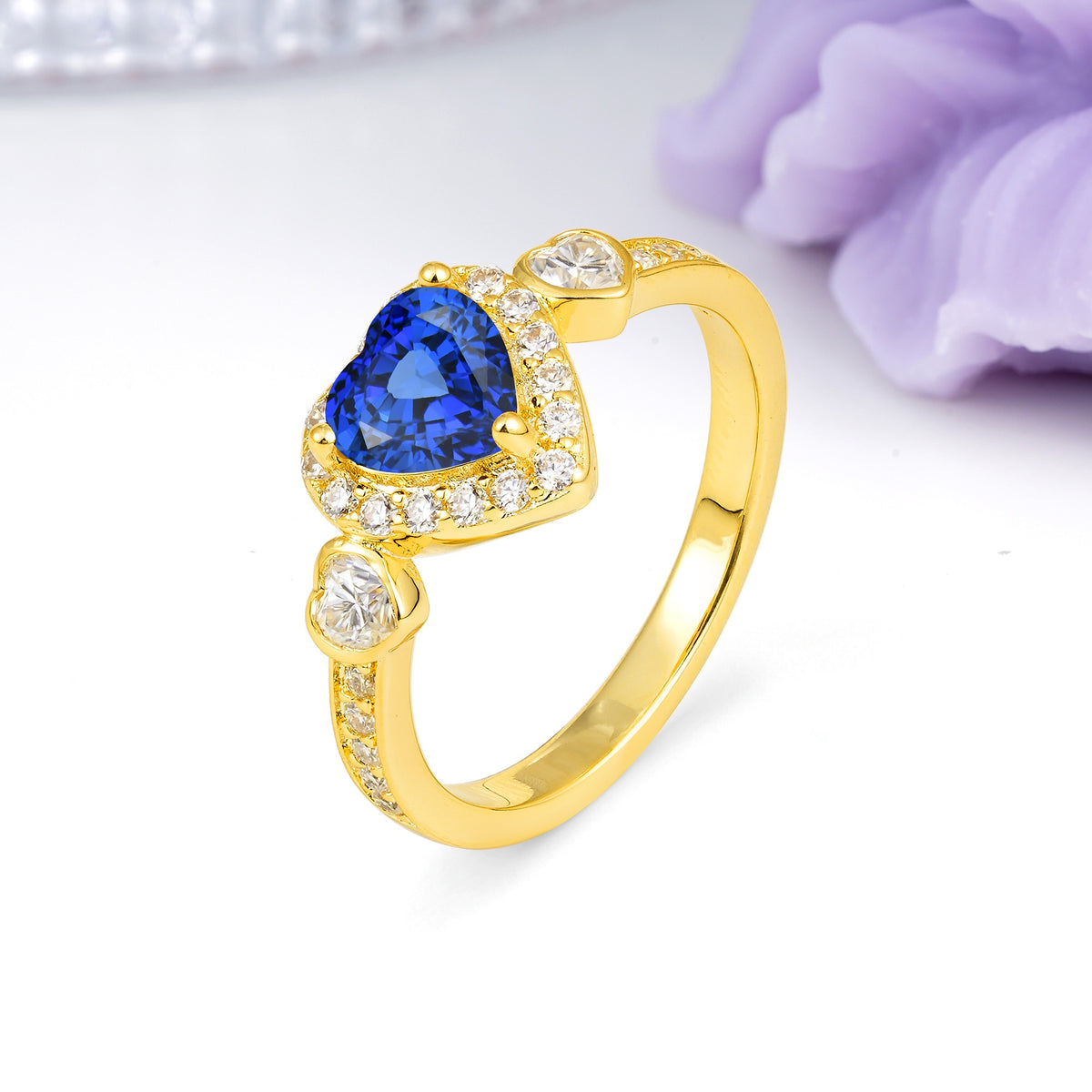 Luxurious 3 Prong Heart Cut Sapphire Engagement Ring - Additional view