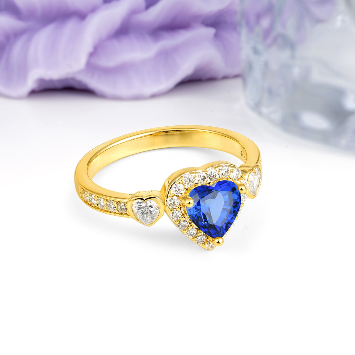 Luxurious 3 Prong Heart Cut Sapphire Engagement Ring - Additional view