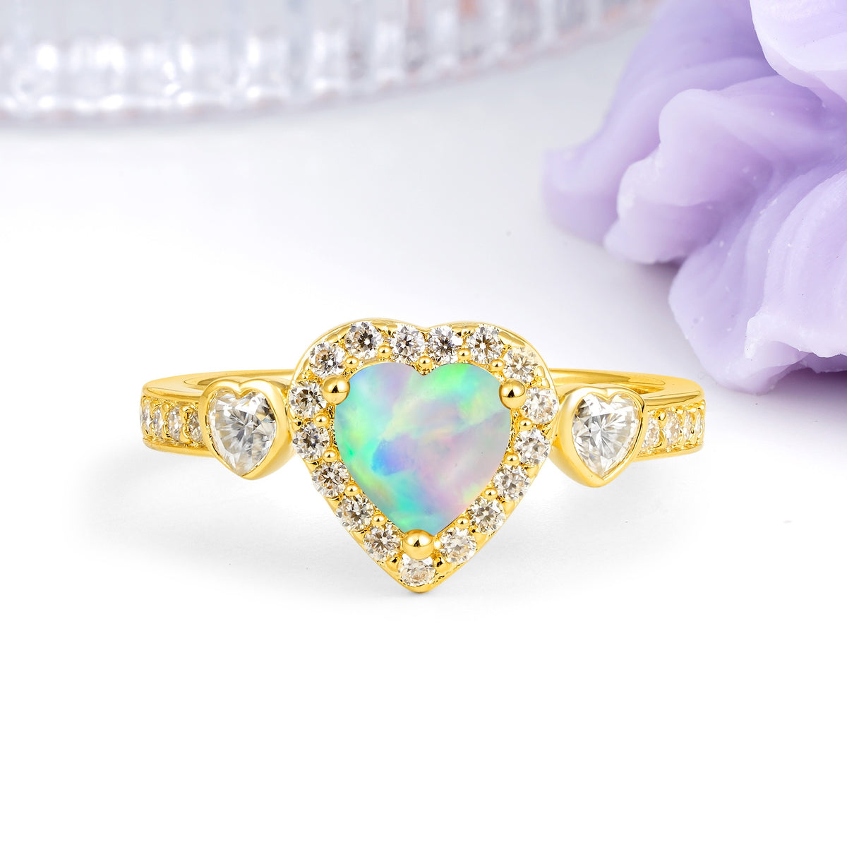 Luxurious 3 Prong Heart Cut Fire Opal Engagement Ring - Additional view