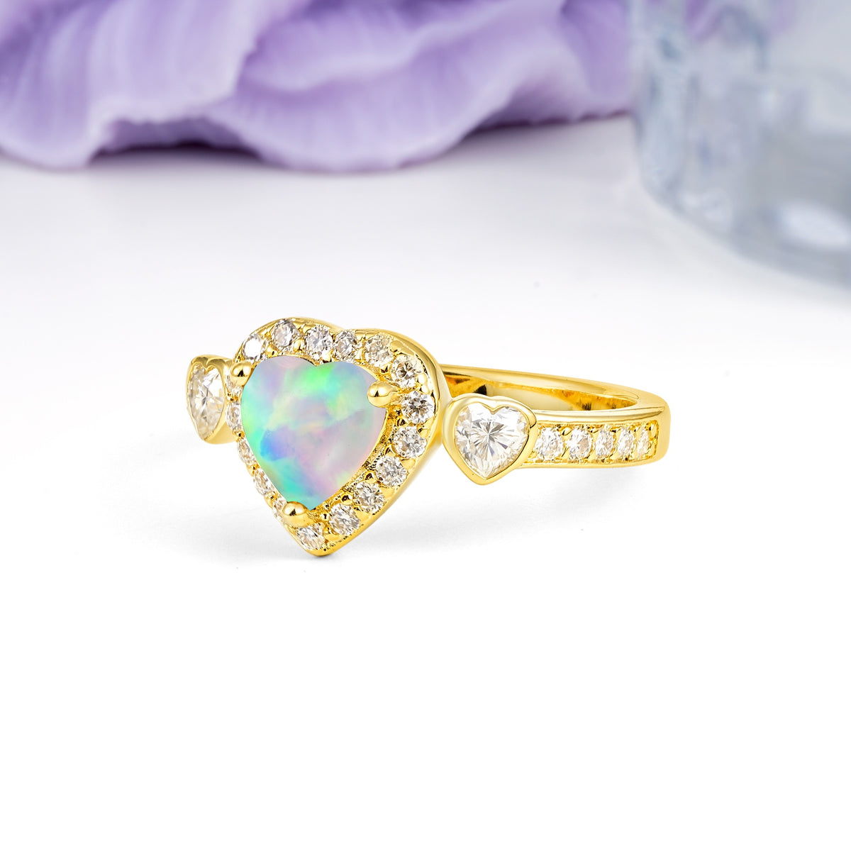 Luxurious 3 Prong Heart Cut Fire Opal Engagement Ring - Additional view