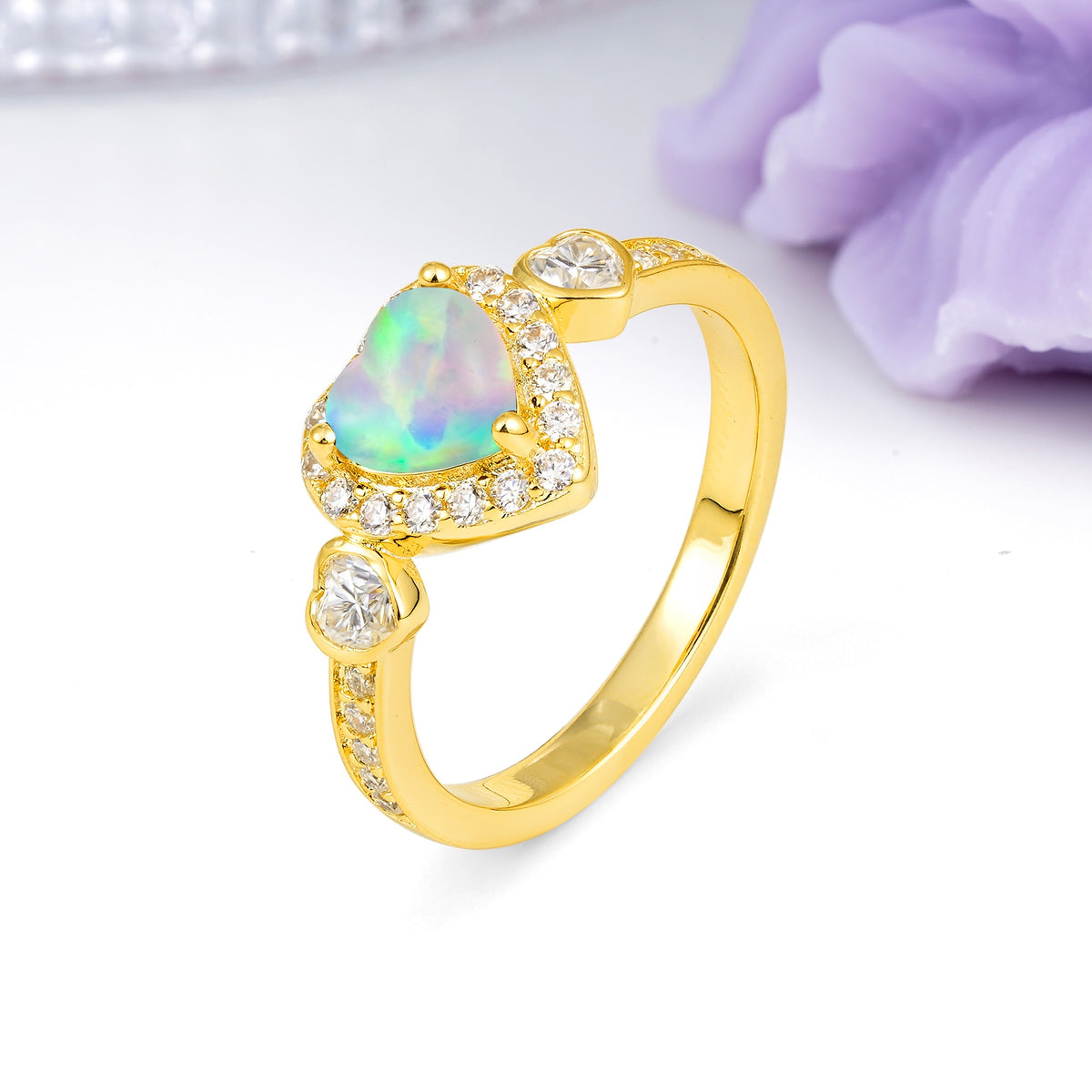 Luxurious 3 Prong Heart Cut Fire Opal Engagement Ring - Additional view