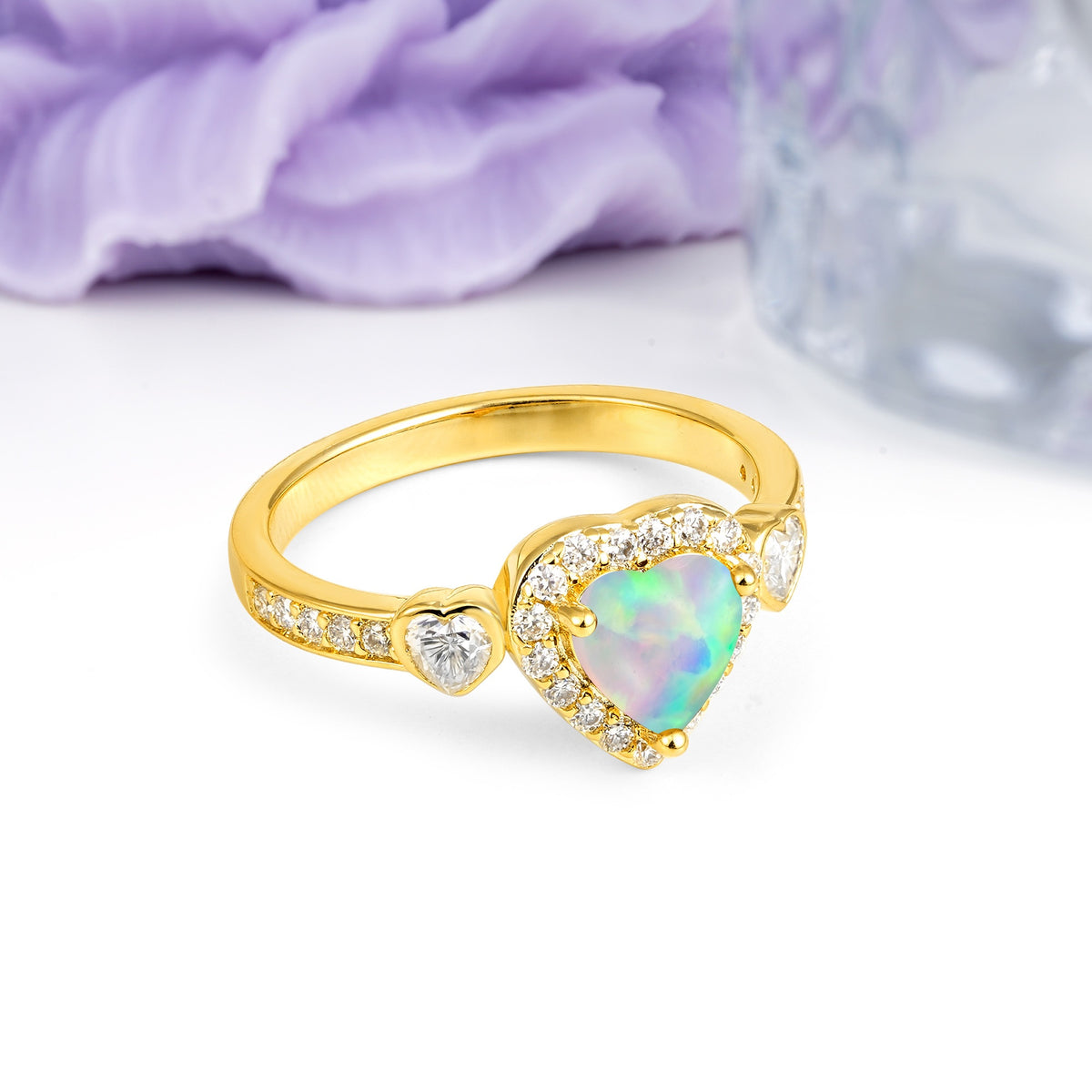 Luxurious 3 Prong Heart Cut Fire Opal Engagement Ring - Additional view