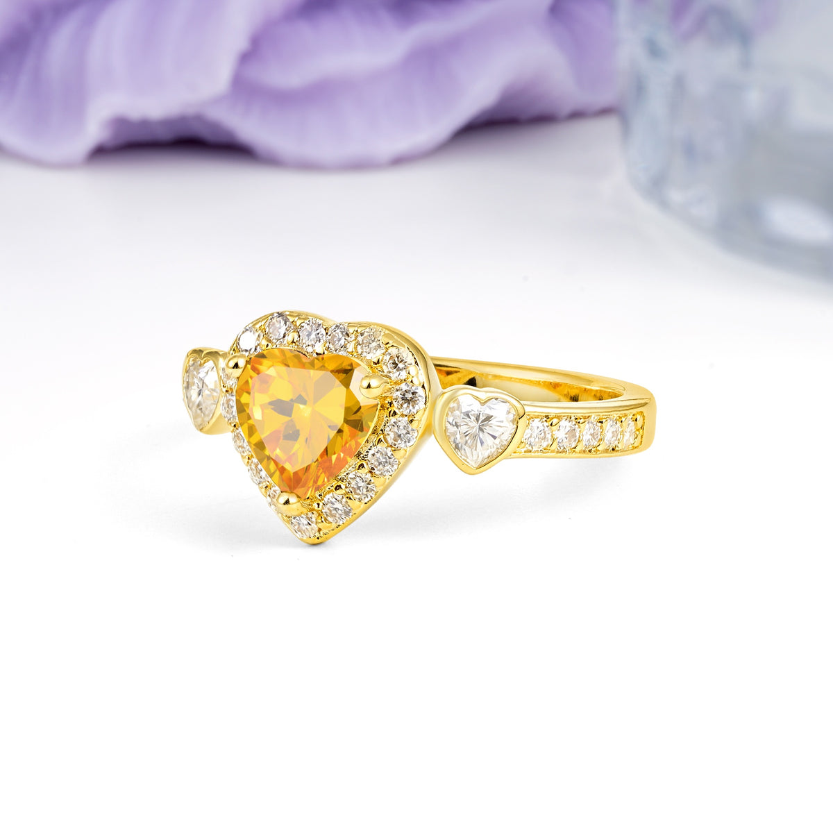 Luxurious 3 Prong Heart Cut Citrine Engagement Ring - Additional view