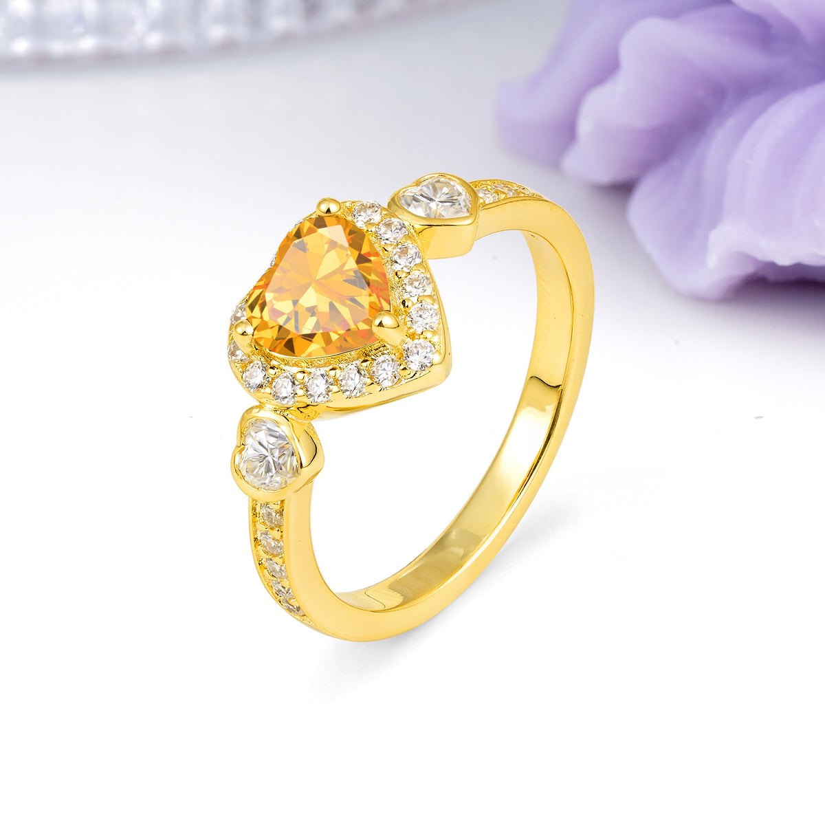 Luxurious 3 Prong Heart Cut Citrine Engagement Ring - Additional view