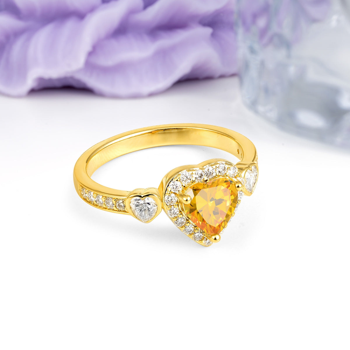 Luxurious 3 Prong Heart Cut Citrine Engagement Ring - Additional view