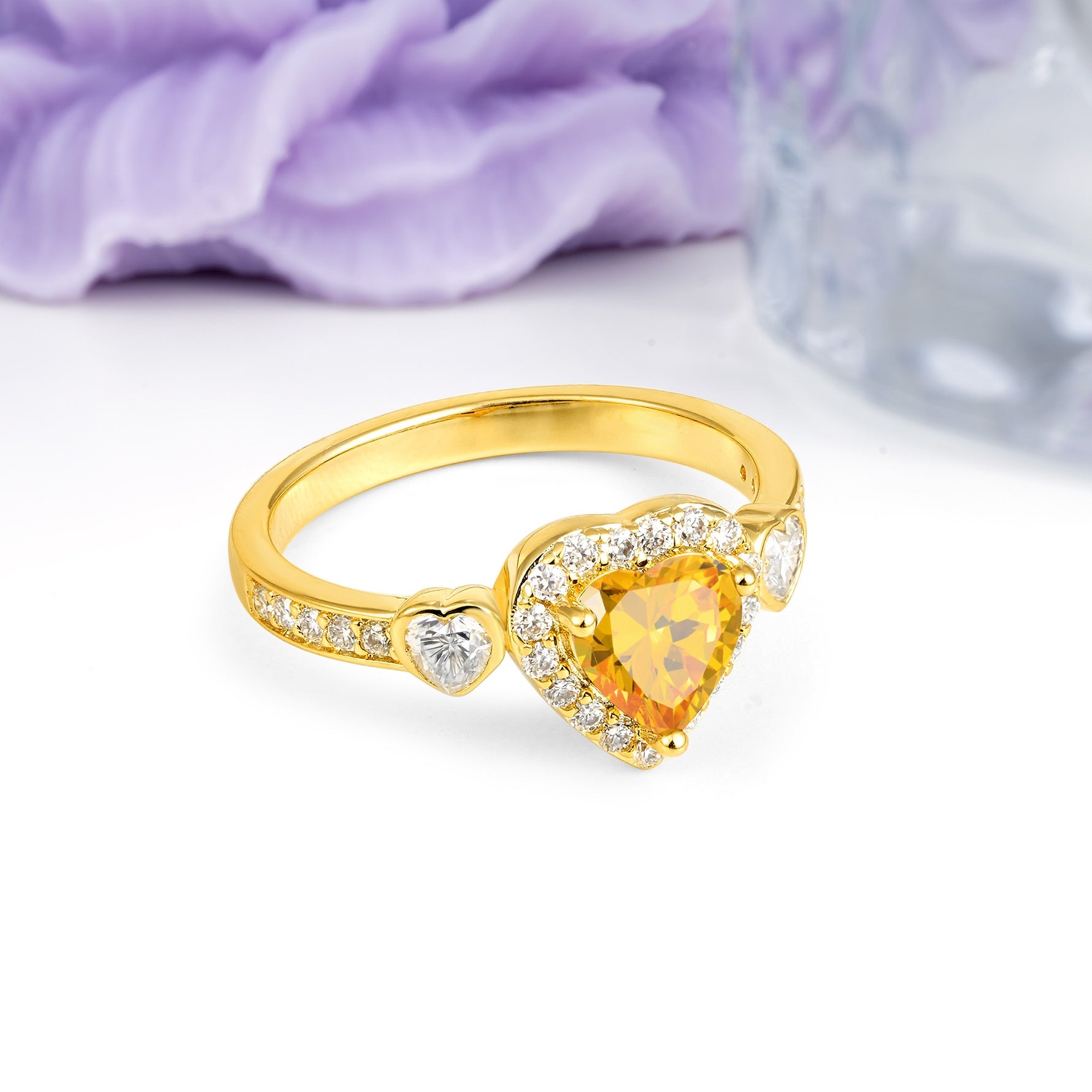 Luxurious 3 Prong Heart Cut Citrine Engagement Ring - Additional view