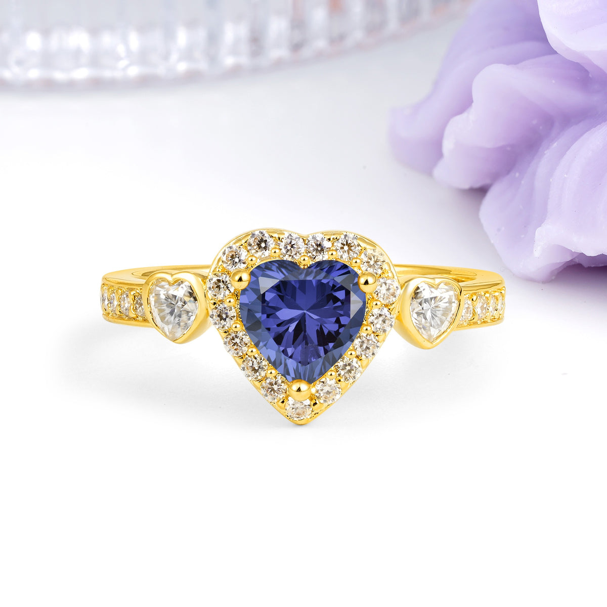 Luxurious 3 Prong Heart Cut Tanzanite Engagement Ring - Additional view