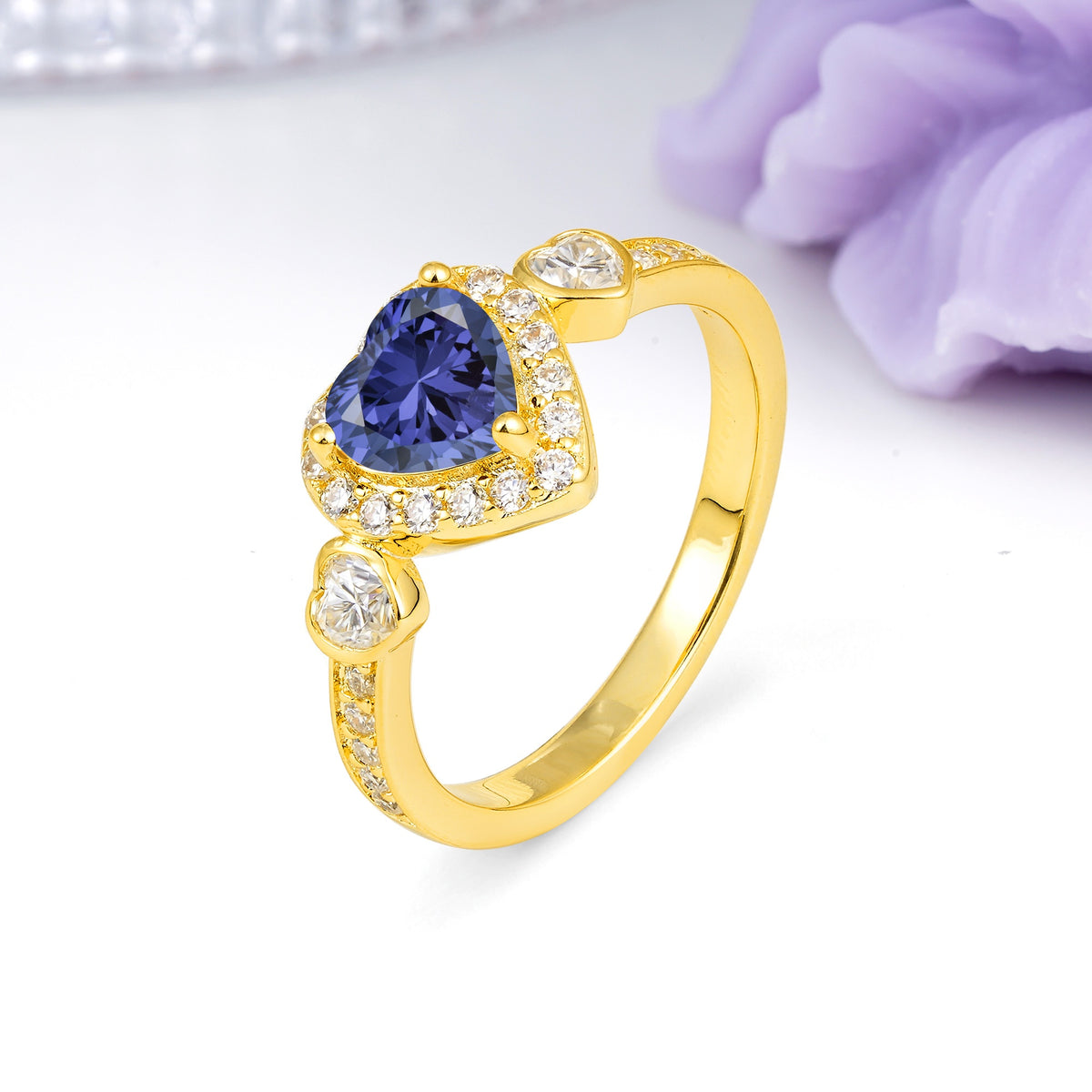 Luxurious 3 Prong Heart Cut Tanzanite Engagement Ring - Additional view