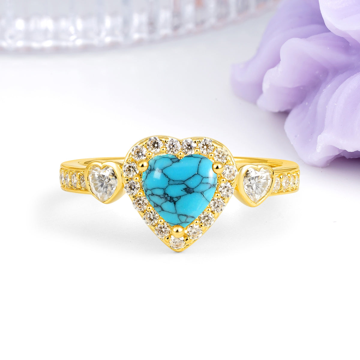 Luxurious 3 Prong Heart Cut Turquoise Engagement Ring - Additional view