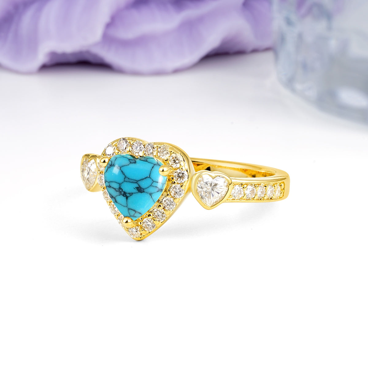 Luxurious 3 Prong Heart Cut Turquoise Engagement Ring - Additional view