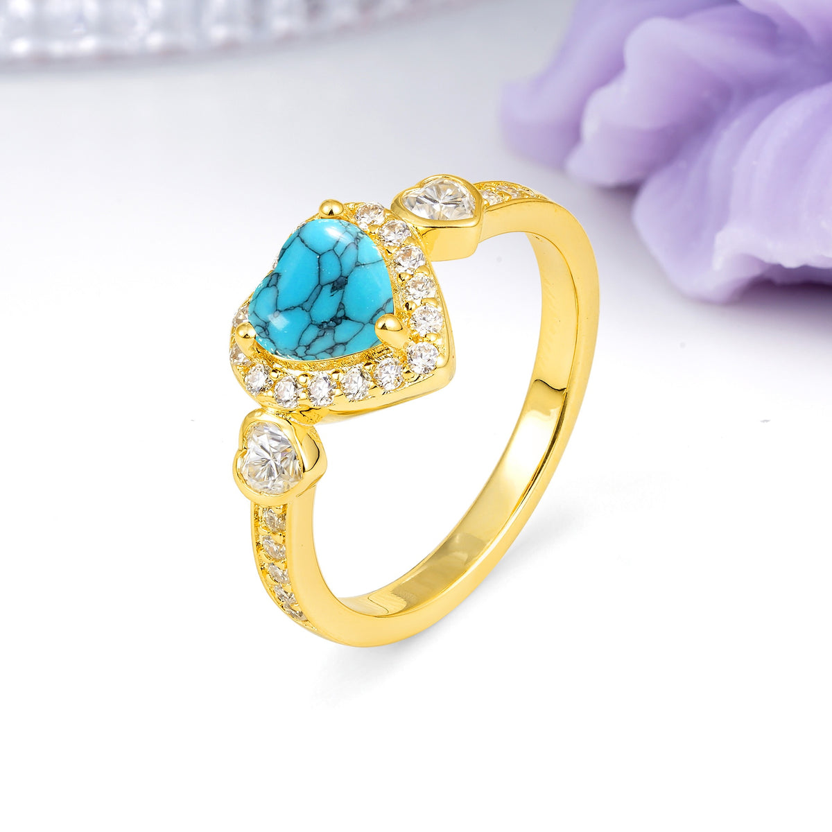 Luxurious 3 Prong Heart Cut Turquoise Engagement Ring - Additional view