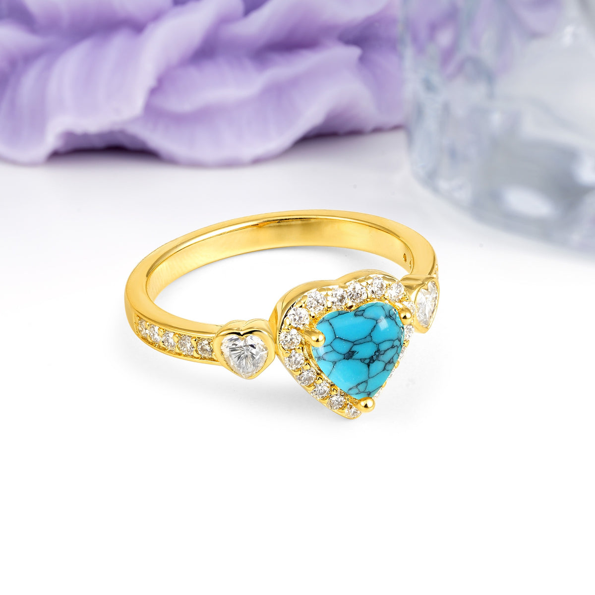 Luxurious 3 Prong Heart Cut Turquoise Engagement Ring - Additional view
