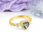 Luxurious 3 Prong Heart Cut Black Rutilated Quartz Engagement Ring - Additional view