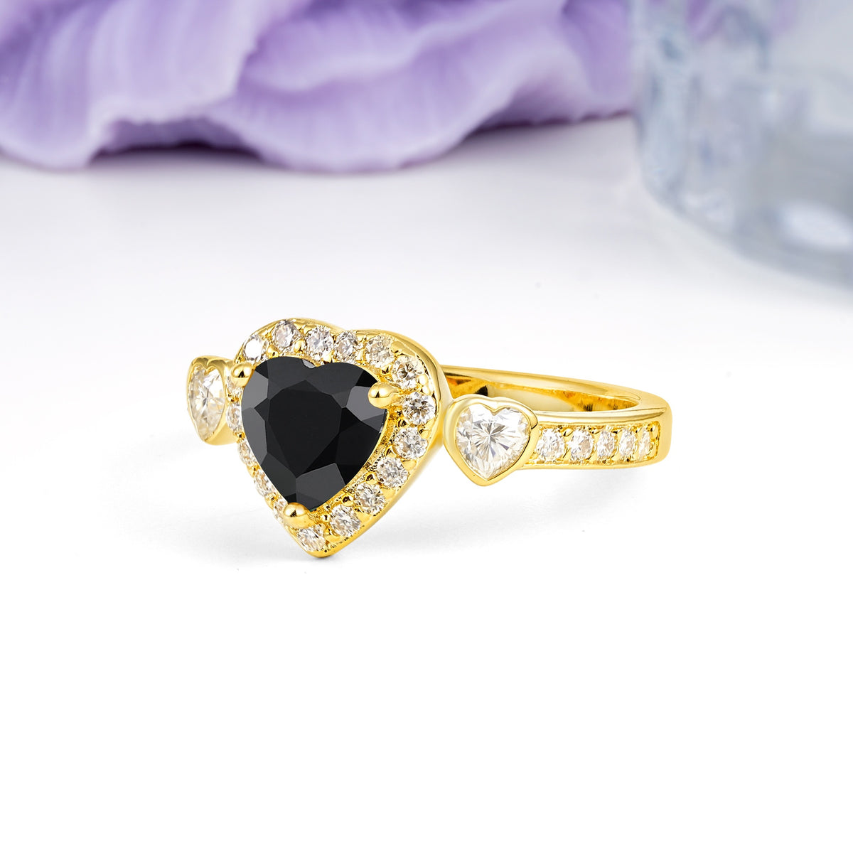 Luxurious 3 Prong Heart Cut Black Onyx Engagement Ring - Additional view