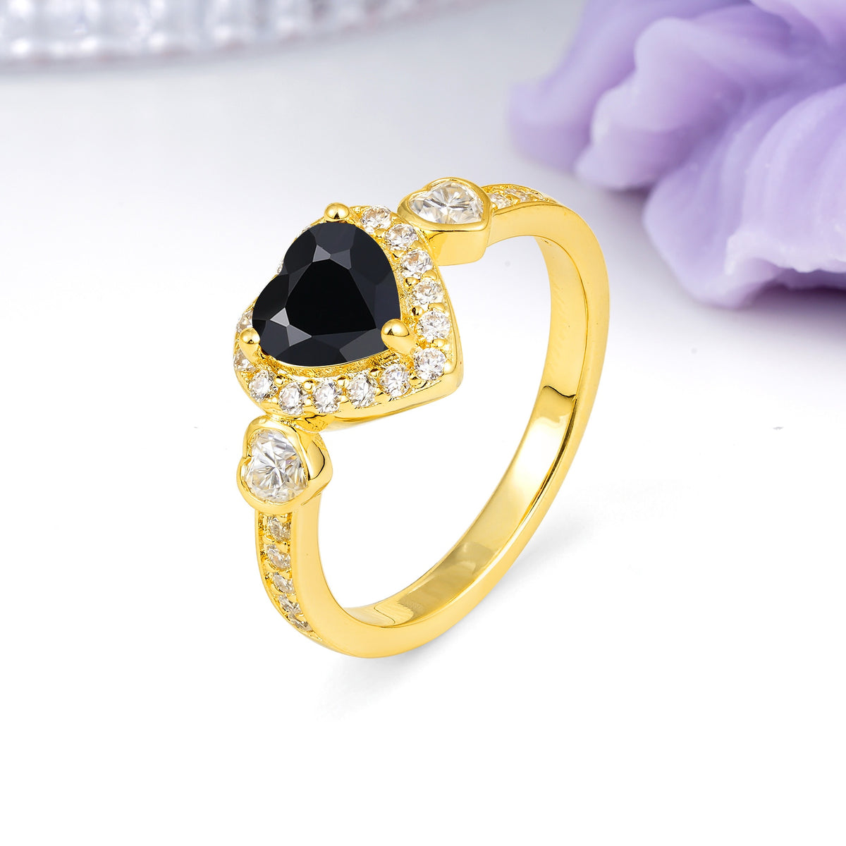 Luxurious 3 Prong Heart Cut Black Onyx Engagement Ring - Additional view