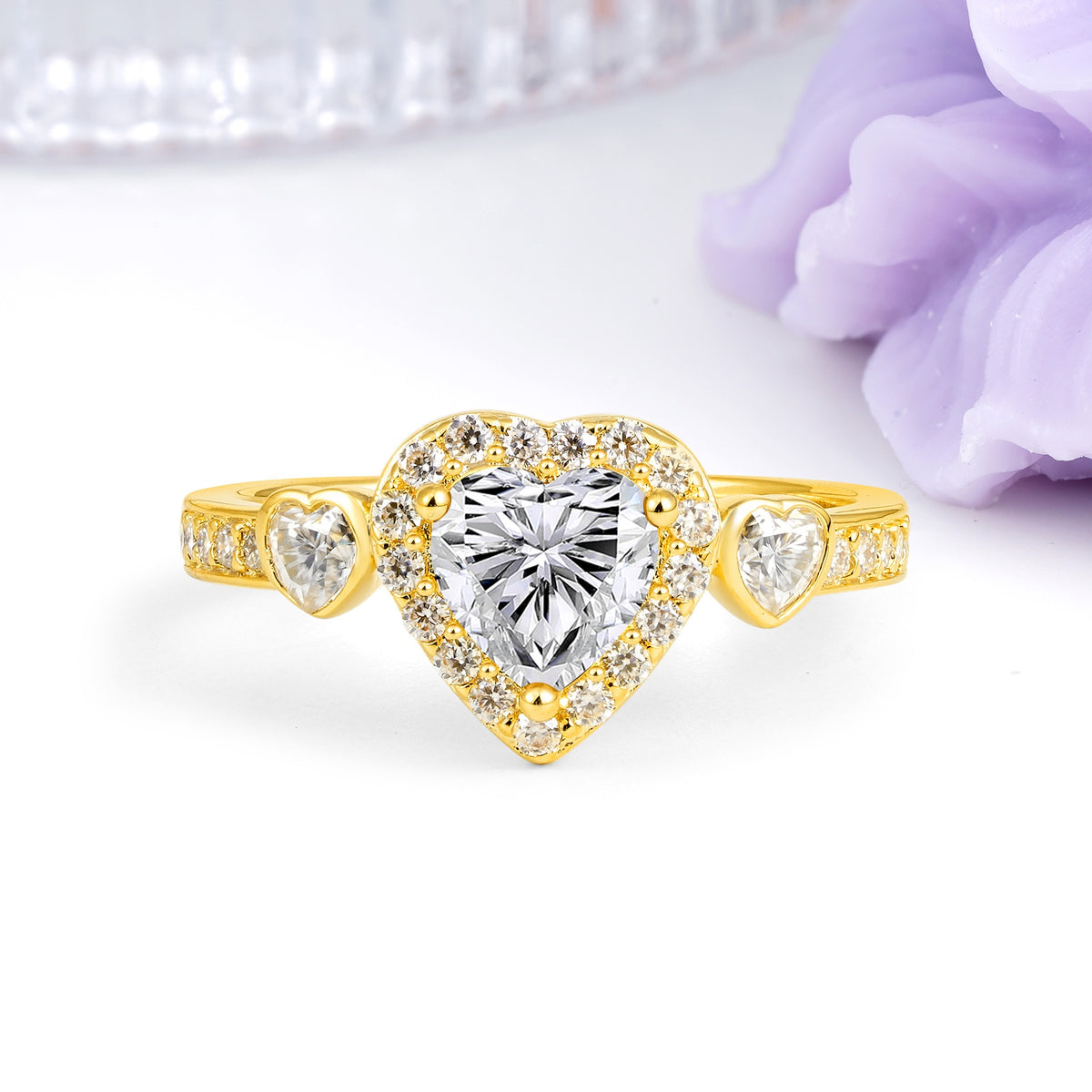 Luxurious 3 Prong Heart Cut Lab Diamond Engagement Ring - Additional view