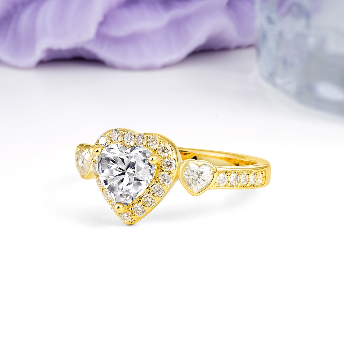 Luxurious 3 Prong Heart Cut Lab Diamond Engagement Ring - Additional view