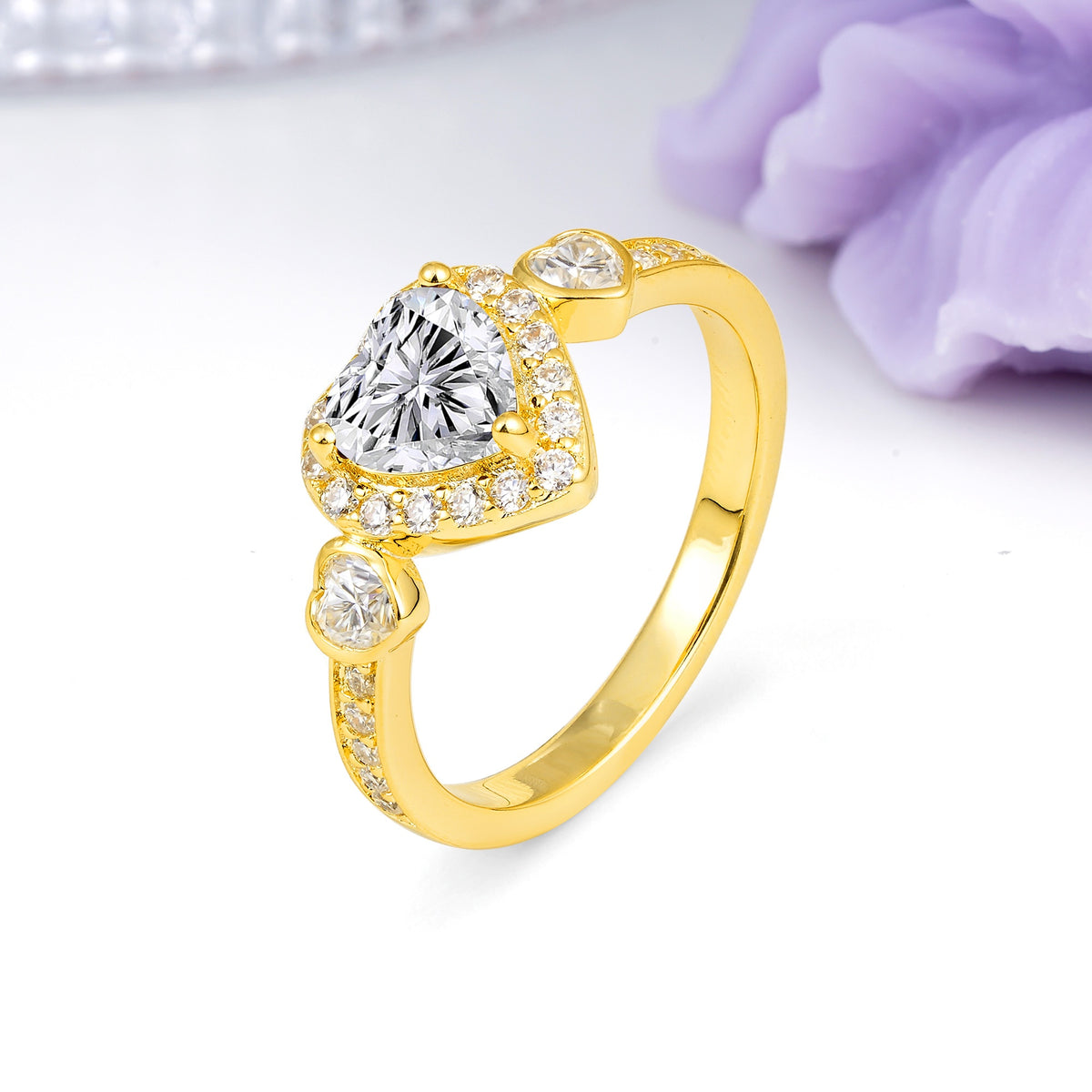 Luxurious 3 Prong Heart Cut Lab Diamond Engagement Ring - Additional view